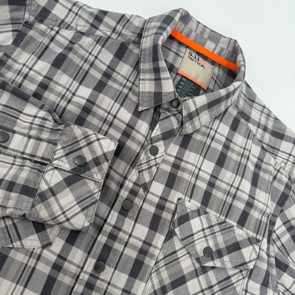 511 Tactical Mens Medium Long Sleeve Plaid Snap Button Shirt US Military Utility